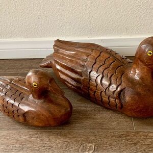 Vintage Hand Crafted Teak Wood Pairs Of Duck